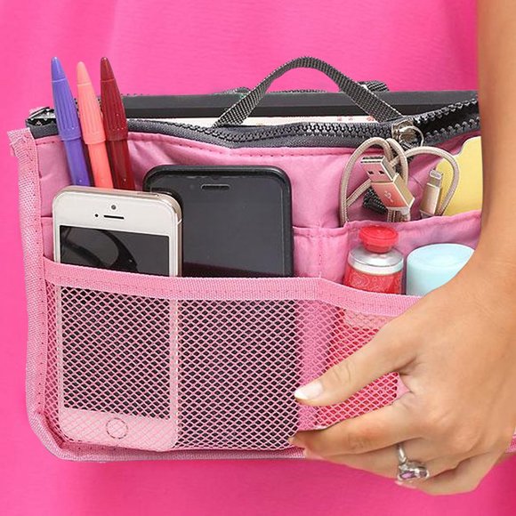 Travel Tote Handbag/Purse Insert Cosmetic Organizer (Light Pink) - Picture 4 of 7